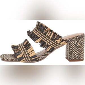 NWT Charles David Cami Black Raffia Heeled Sandal, Size 6.5